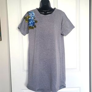 Potter's Pot Gray Dress with Floral Embroidered L